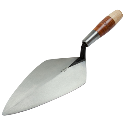 Picture of 11” Wide London Brick Trowel with Low Lift Shank on a Leather Handle