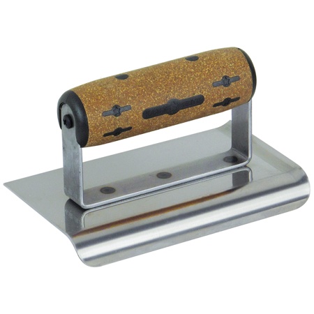 Picture of 6" x 3" 3/8"R Elite Series™ Stainless Steel Single Curved End Cement Edger with Cork Handle